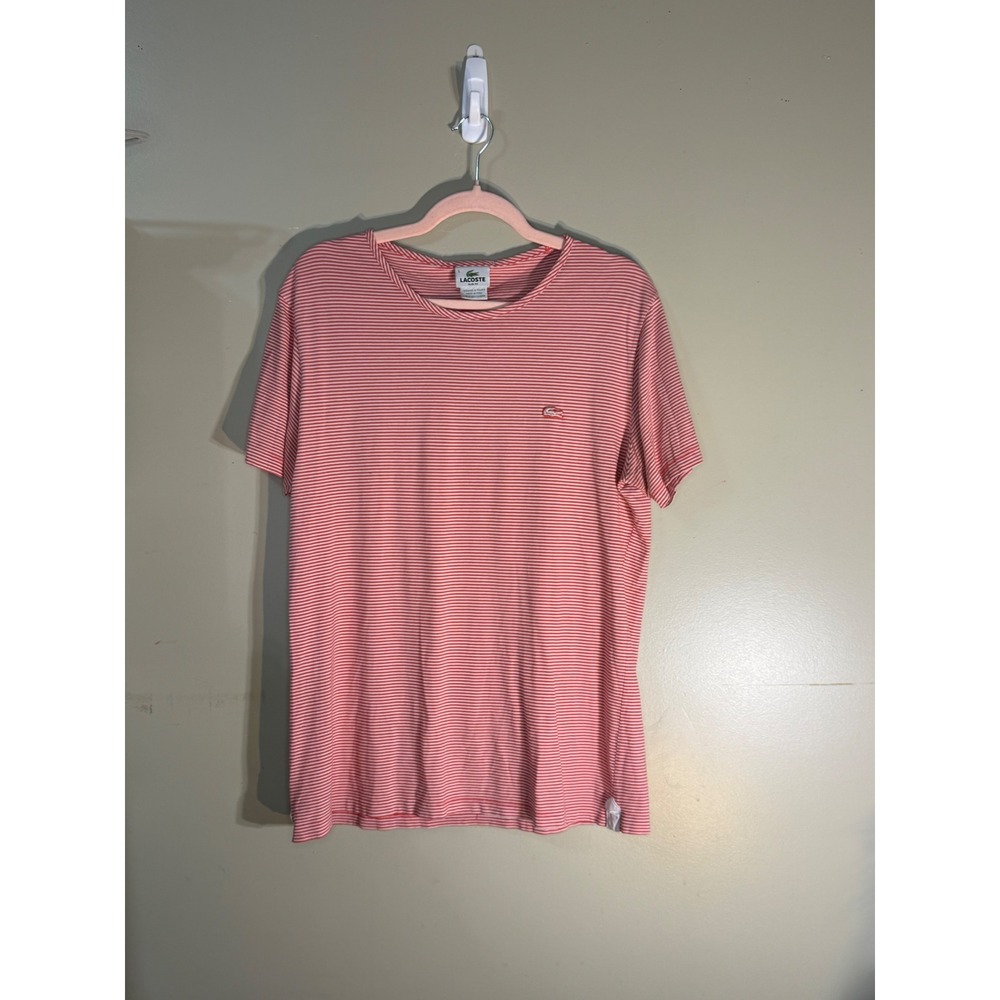 Lacoste Mens Slim Fit Striped T-Shirt Red White Cotton Size 5 Large F8330